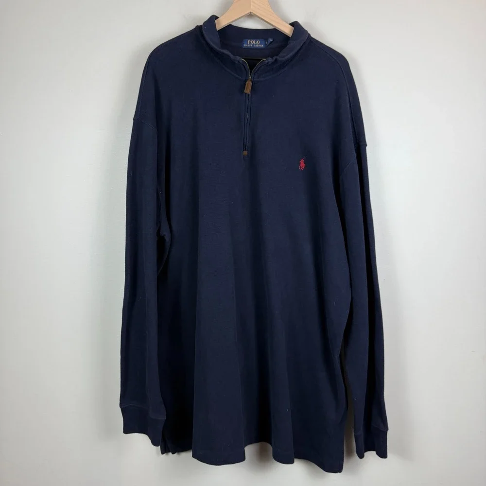 Polo Ralph Lauren Pullover Men's 3XLT Blue Pony‎ Embroidered Long Sleeve 1/4 zip